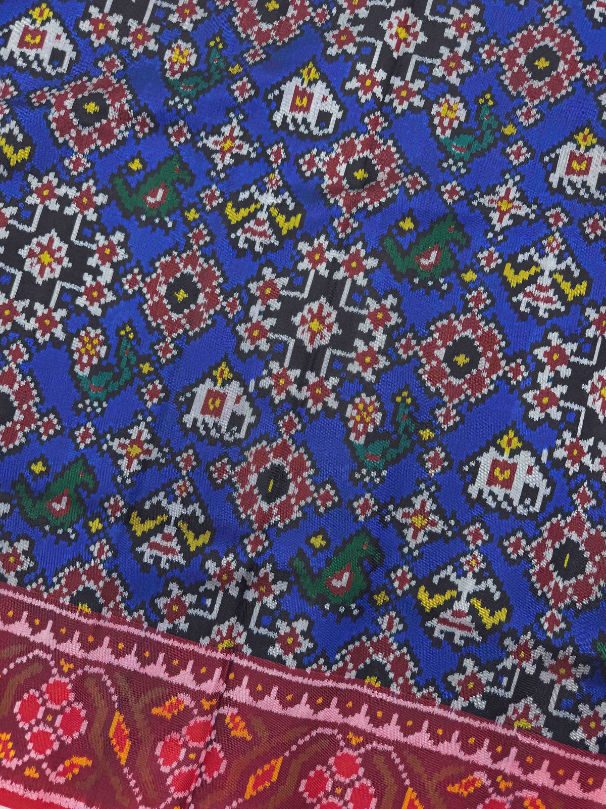 Red & Blue Navratan Narikunj Single Ikat Patan Patola Saree