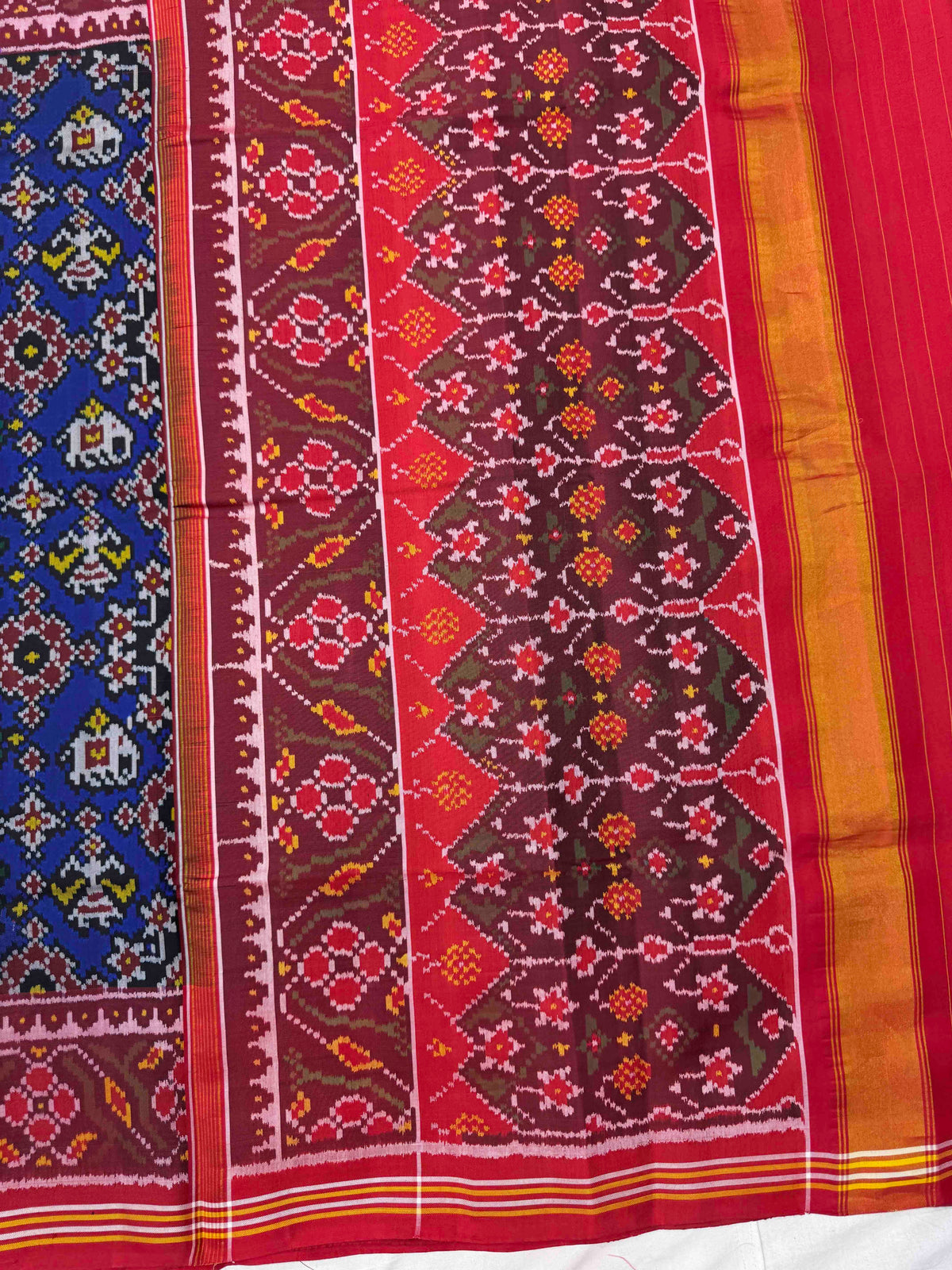 Red & Blue Navratan Narikunj Single Ikat Patan Patola Saree