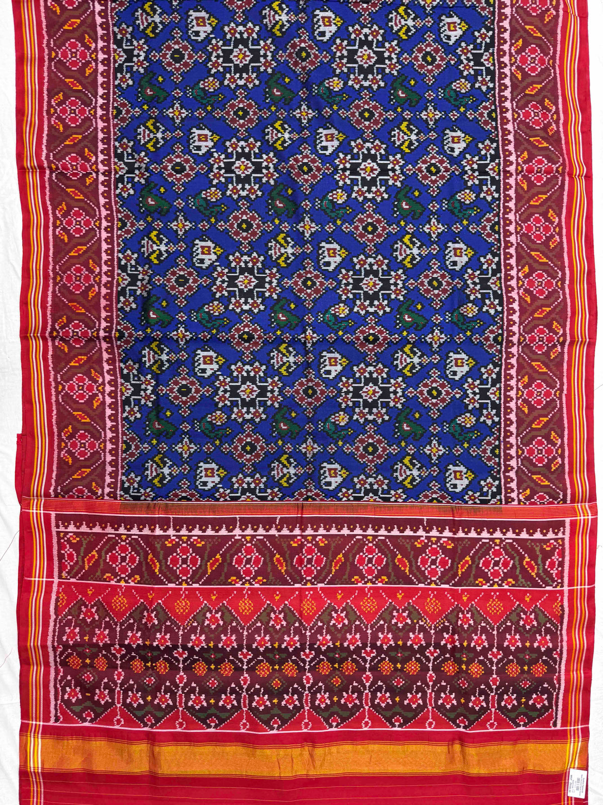 Red & Blue Navratan Narikunj Single Ikat Patan Patola Saree