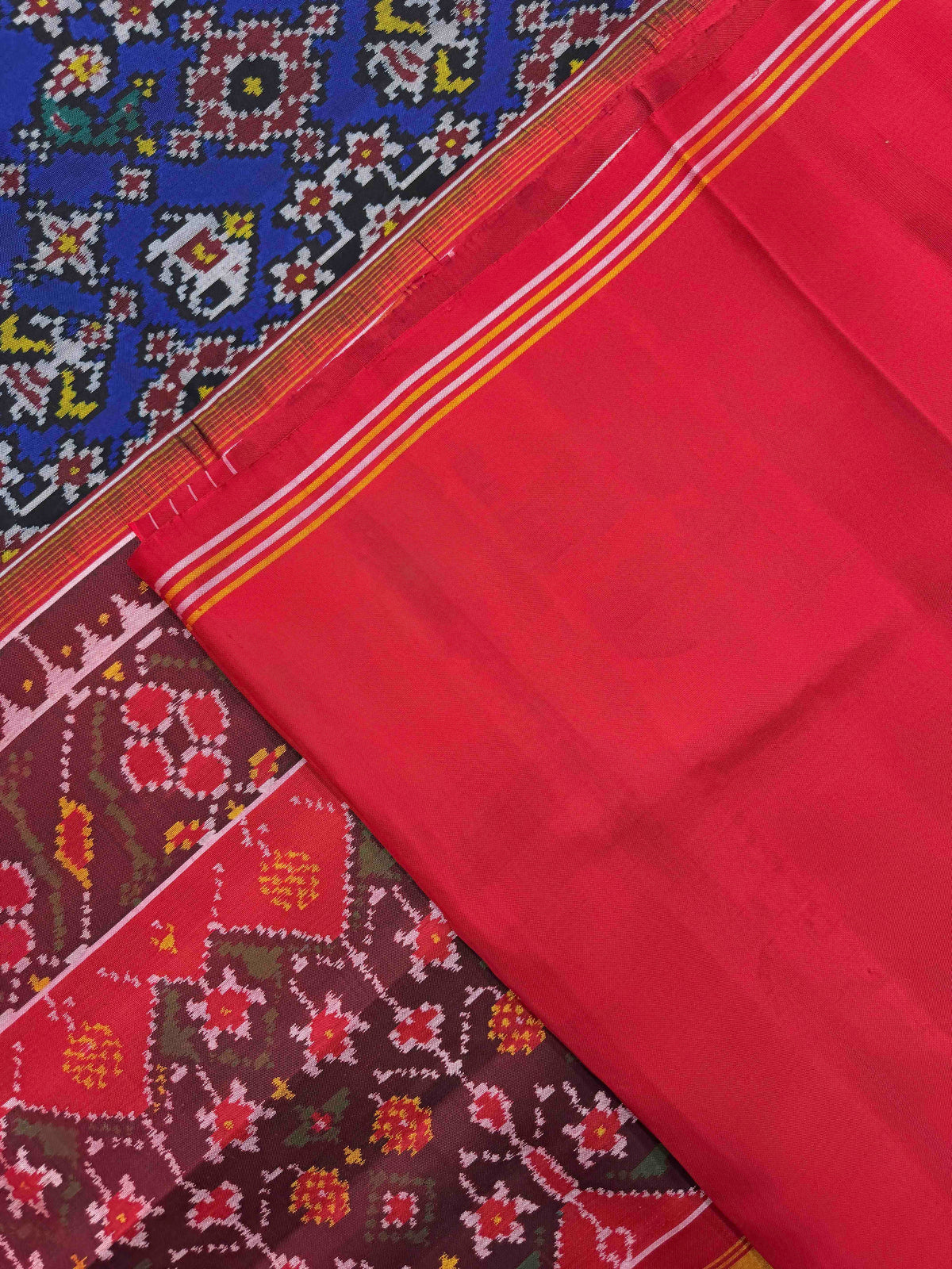Red & Blue Navratan Narikunj Single Ikat Patan Patola Saree