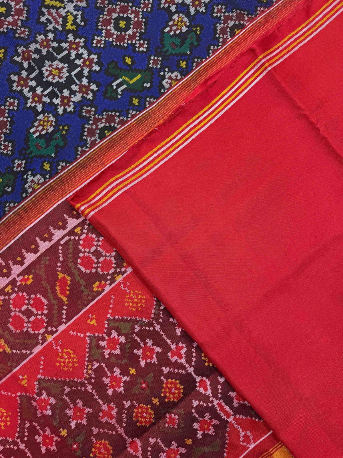Red & Blue Navratan Single Ikat Patan Patola Saree