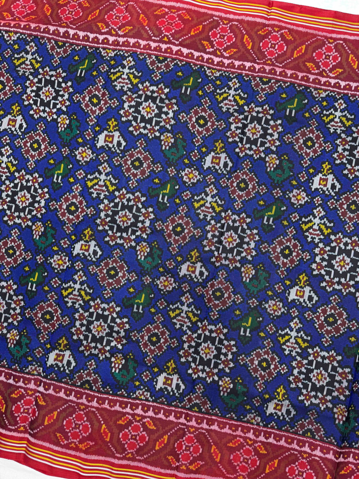 Red & Blue Navratan Single Ikat Patan Patola Saree