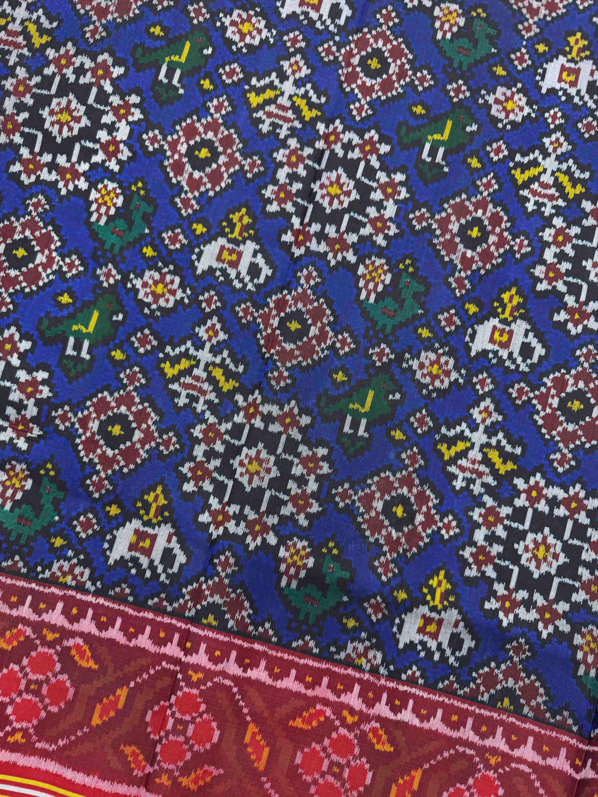 Red & Blue Navratan Single Ikat Patan Patola Saree