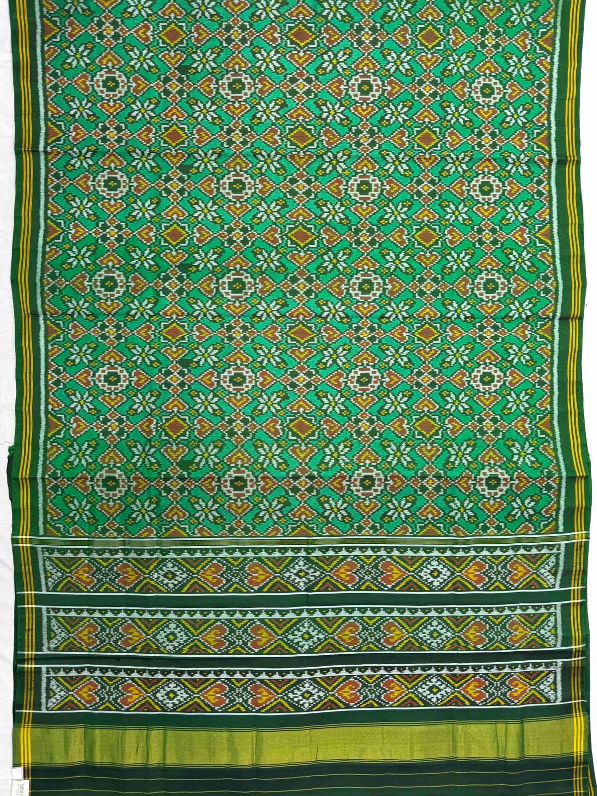 Green & Light Green Manekchowk Flower Single Ikat Patan Patola Saree