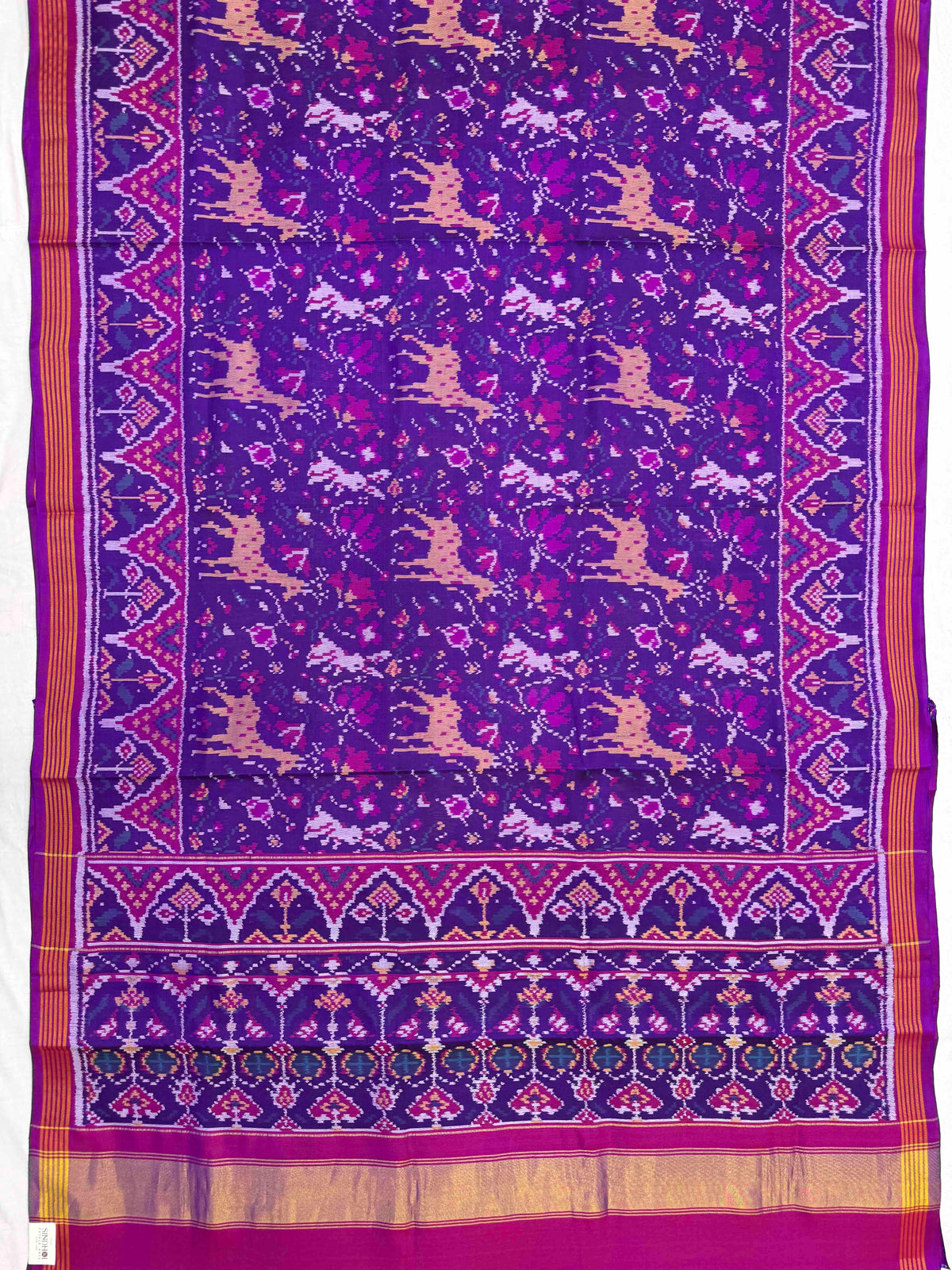 Purple Fancy Flower Deer Rabbit Single Ikat Patan Patola Saree