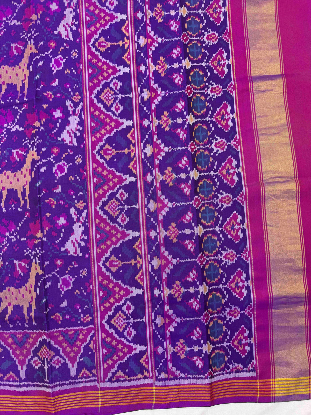 Purple Fancy Flower Deer Rabbit Single Ikat Patan Patola Saree