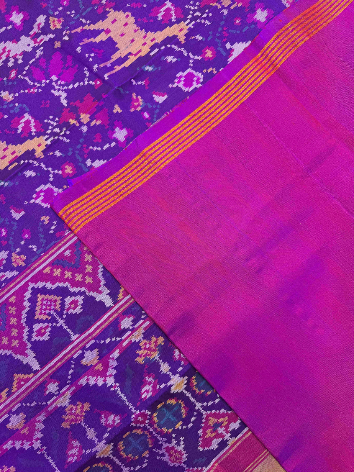 Purple Fancy Flower Deer Rabbit Single Ikat Patan Patola Saree