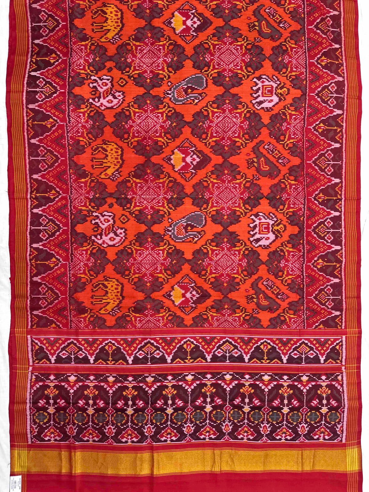 Red & Orange Fancy Narikunj Flower Single Ikat Patan Patola Saree