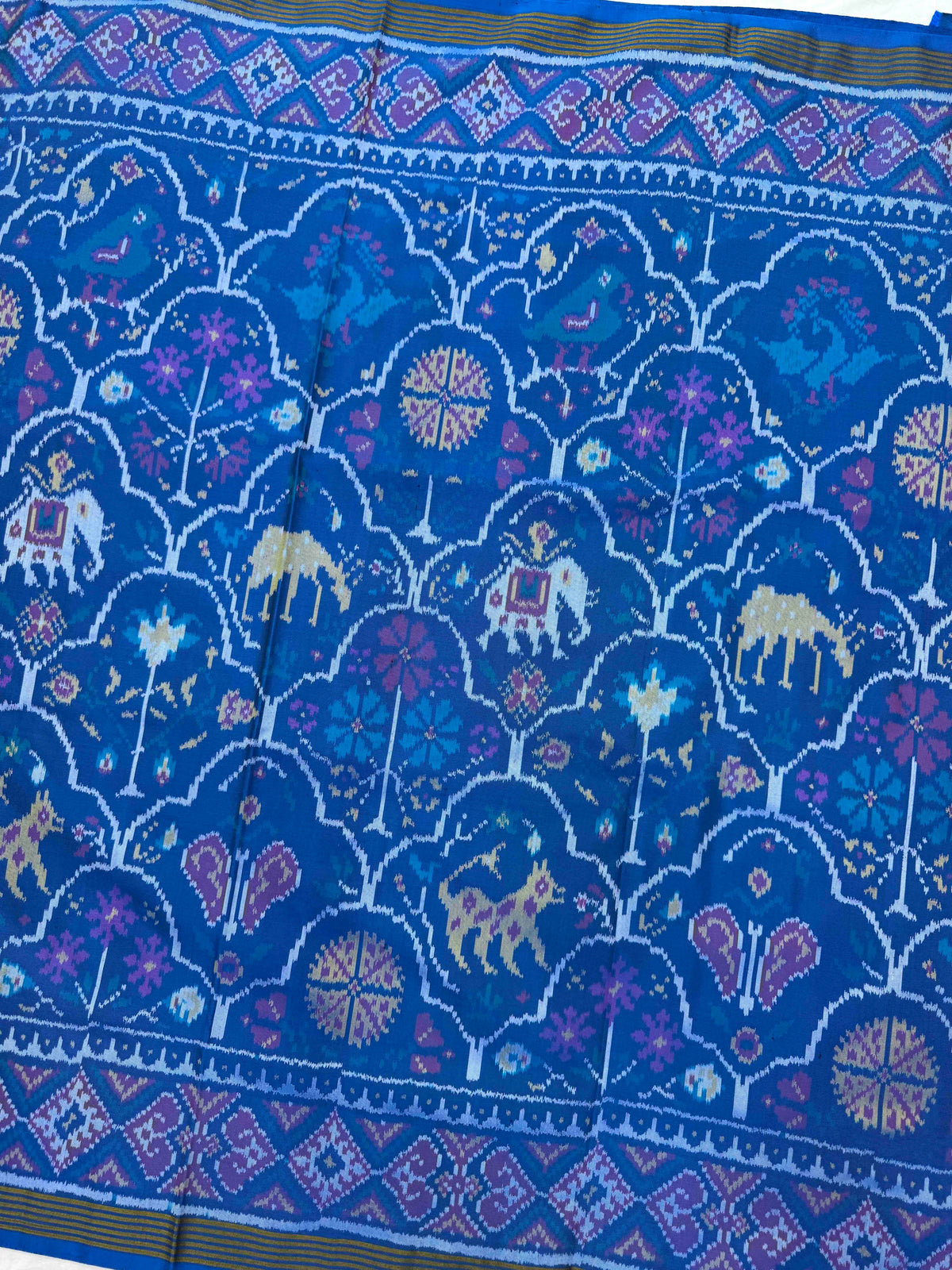 Peacock Blue Fancy Narikunj Single Ikat Patan Patola Saree