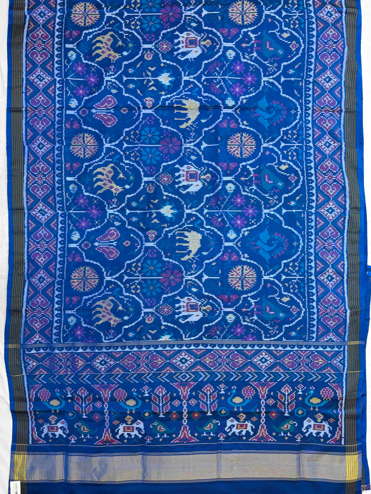 Peacock Blue Fancy Narikunj Single Ikat Patan Patola Saree