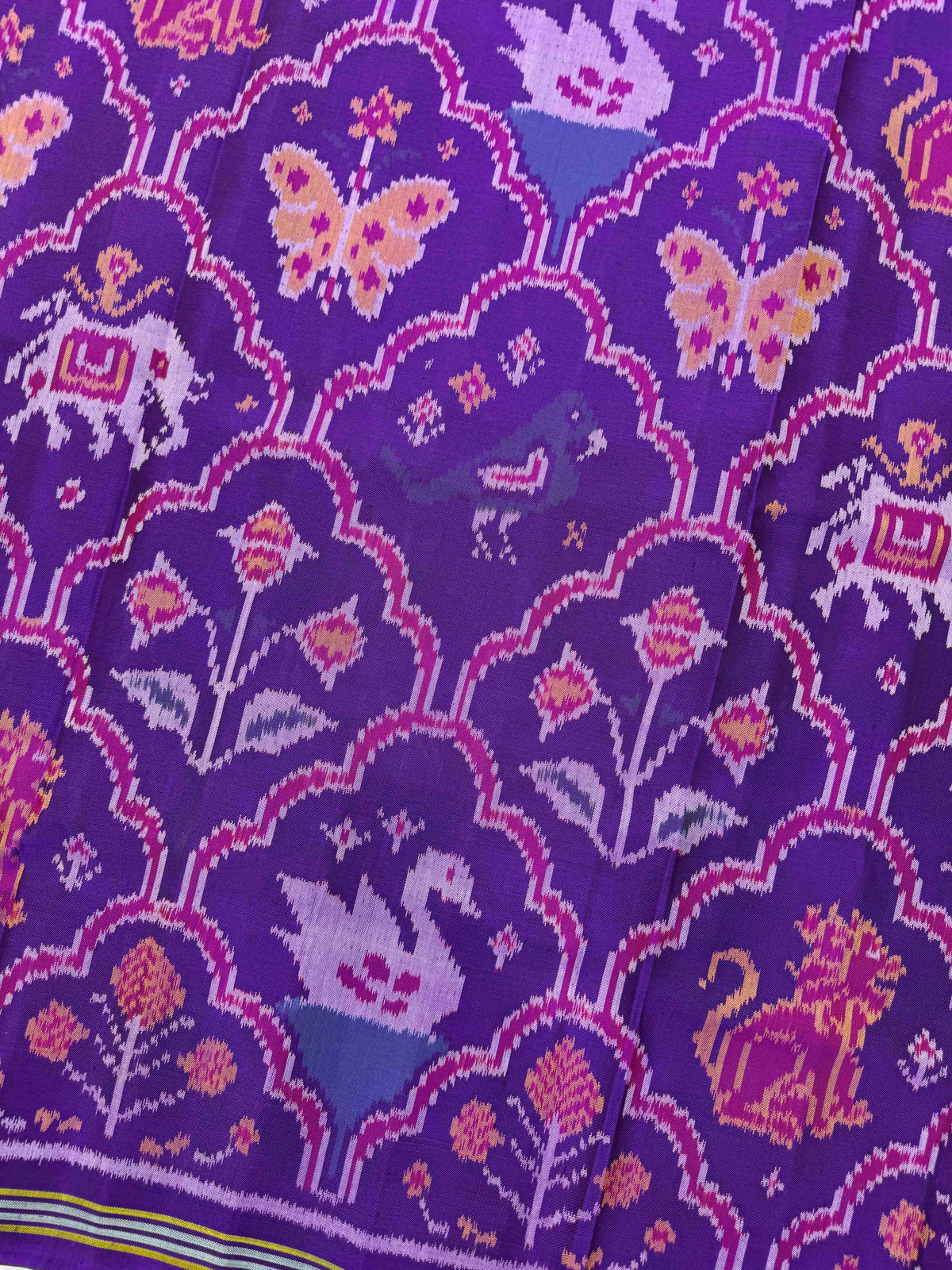 Purple Fancy Narikunj Flower Single Ikat Patan Patola Saree