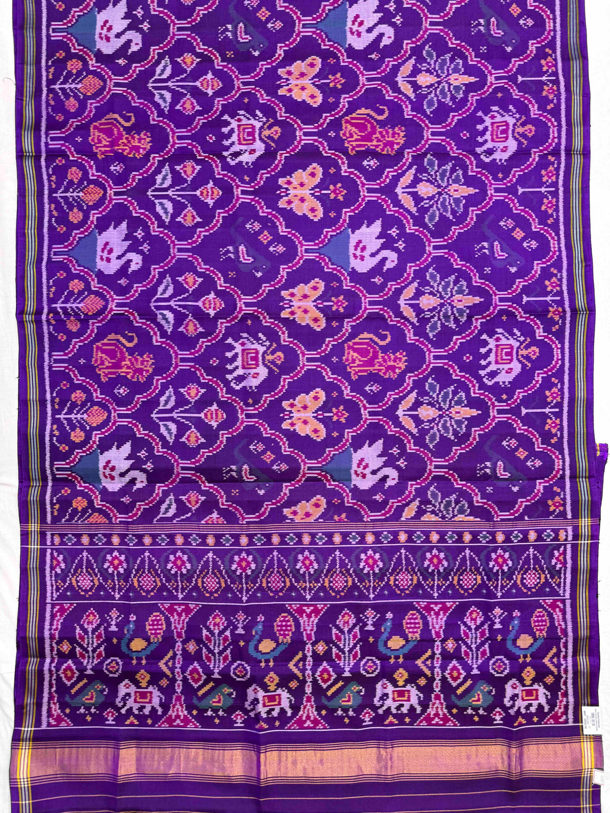 Purple Fancy Narikunj Flower Single Ikat Patan Patola Saree