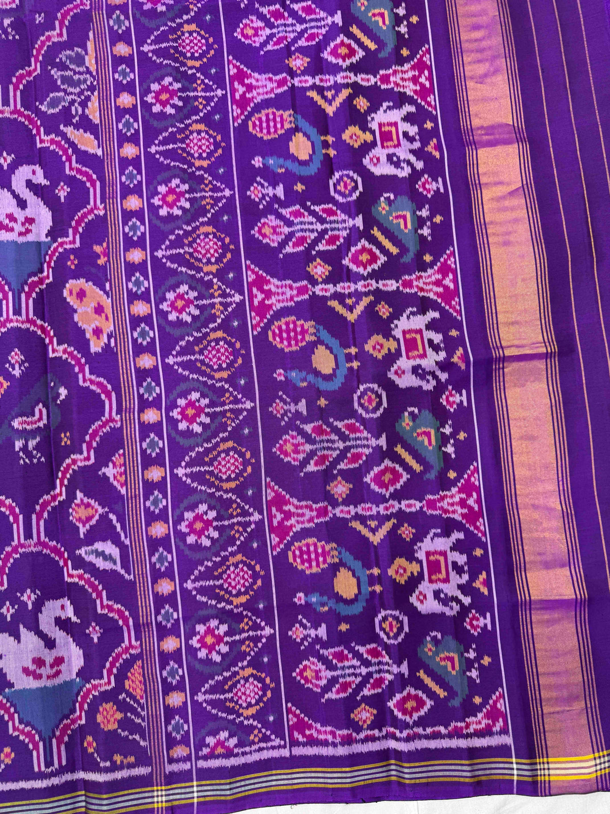 Purple Fancy Narikunj Flower Single Ikat Patan Patola Saree