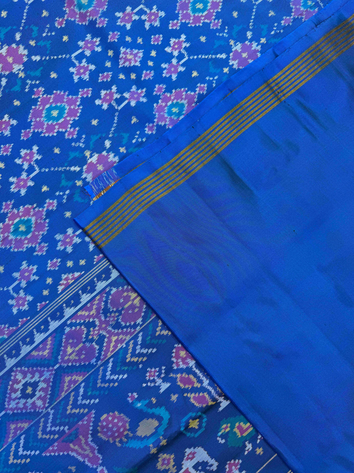 Peacock Blue Navratan Single Ikat Patan Patola Saree