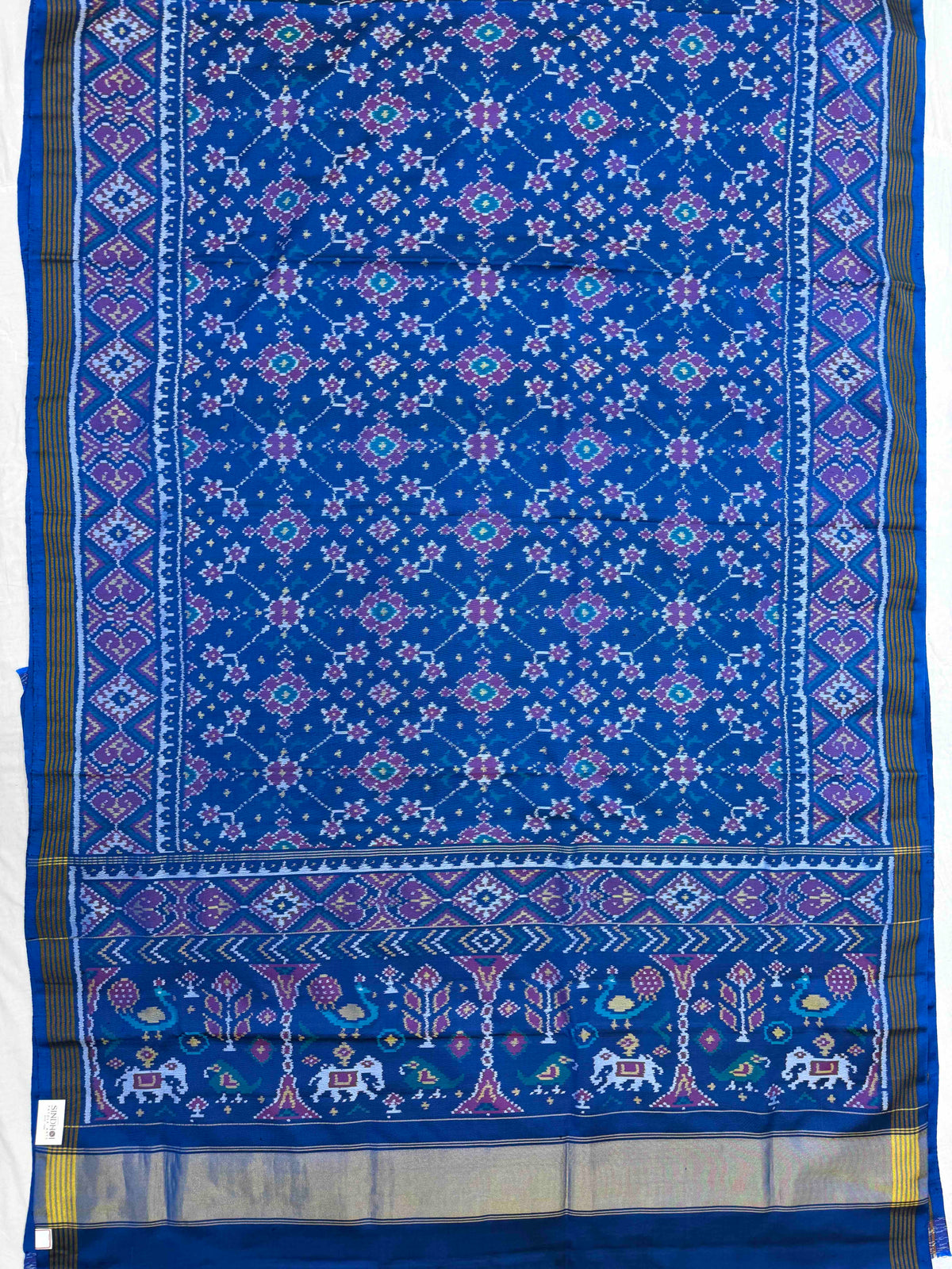 Peacock Blue Navratan Single Ikat Patan Patola Saree
