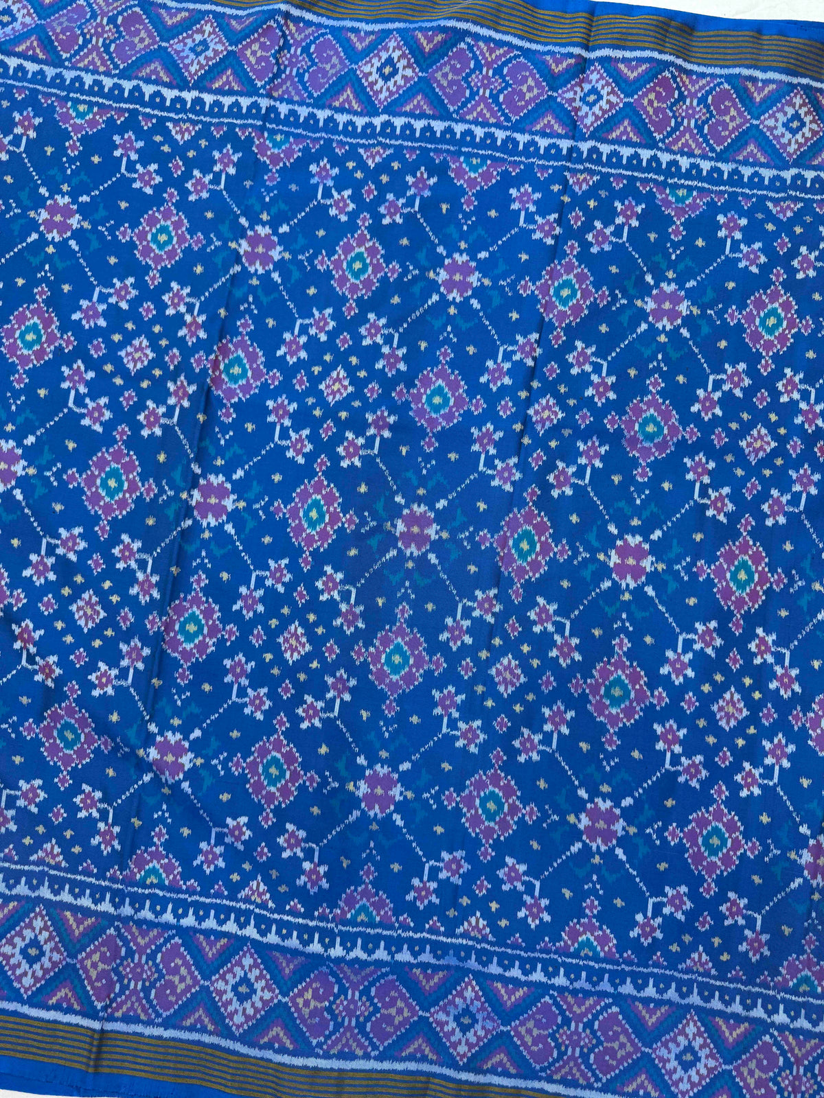 Peacock Blue Navratan Single Ikat Patan Patola Saree