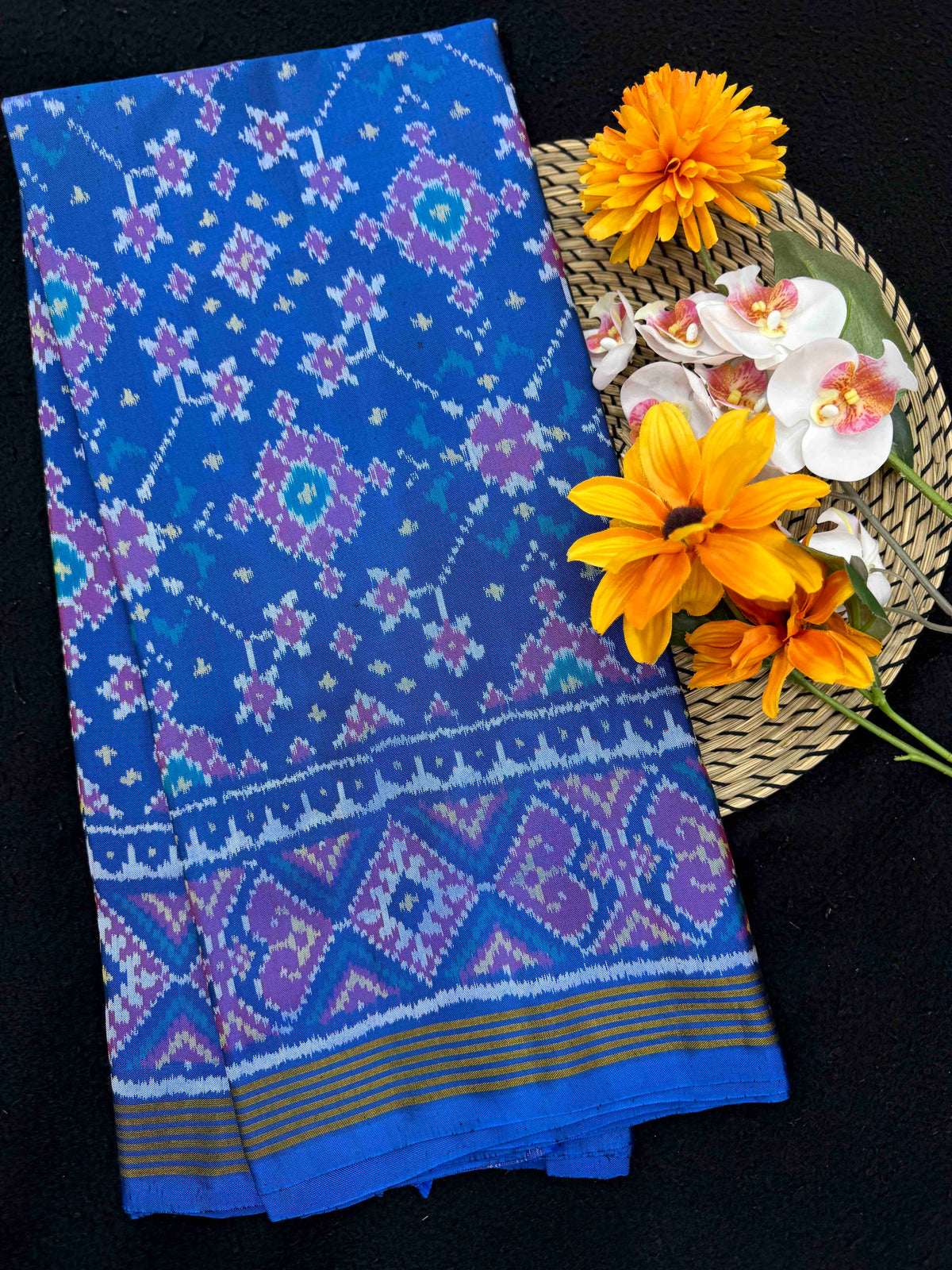 Peacock Blue Navratan Single Ikat Patan Patola Saree