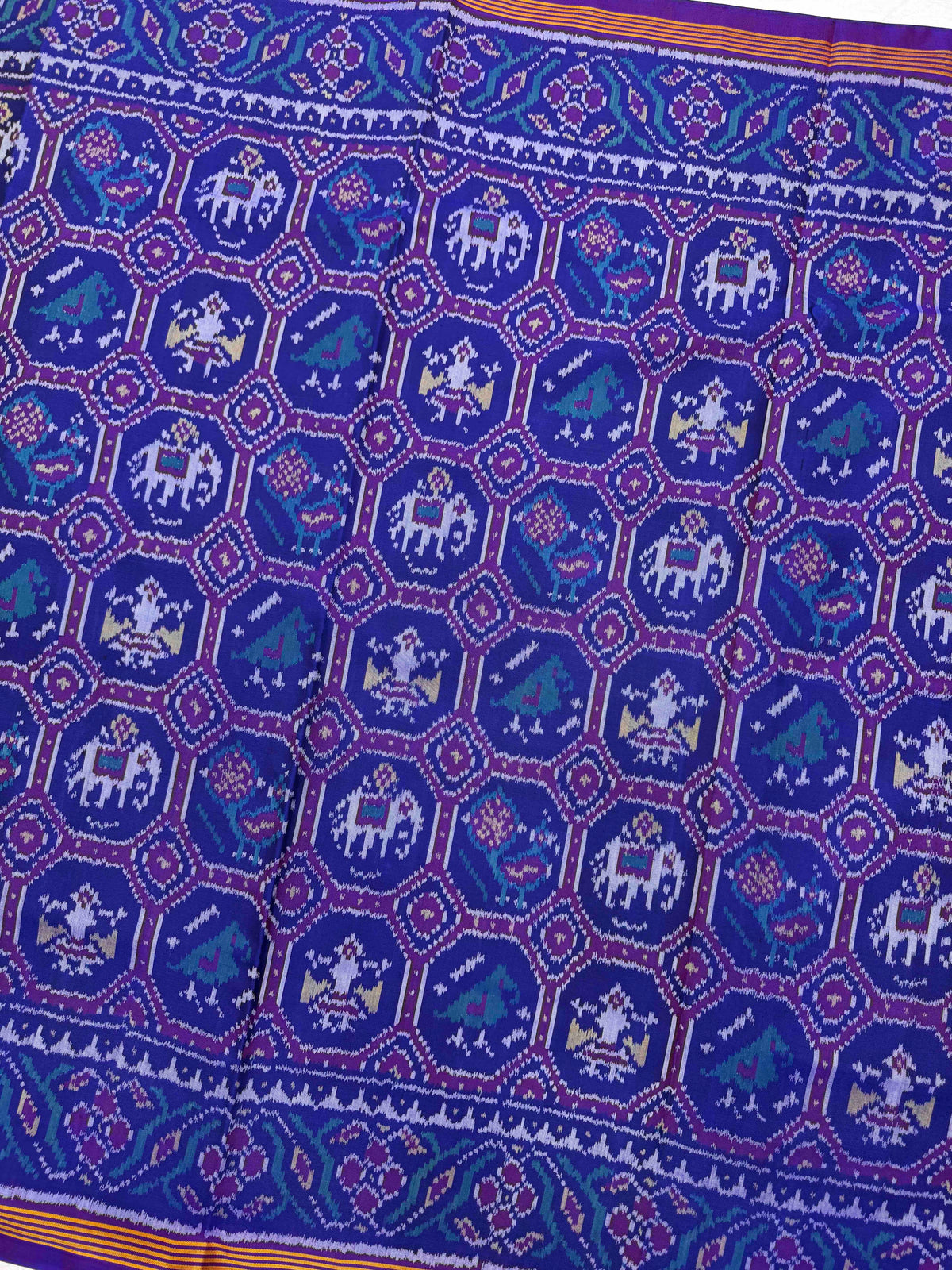 Purple Blue Small Narikunj Single Ikat Patan Patola Saree