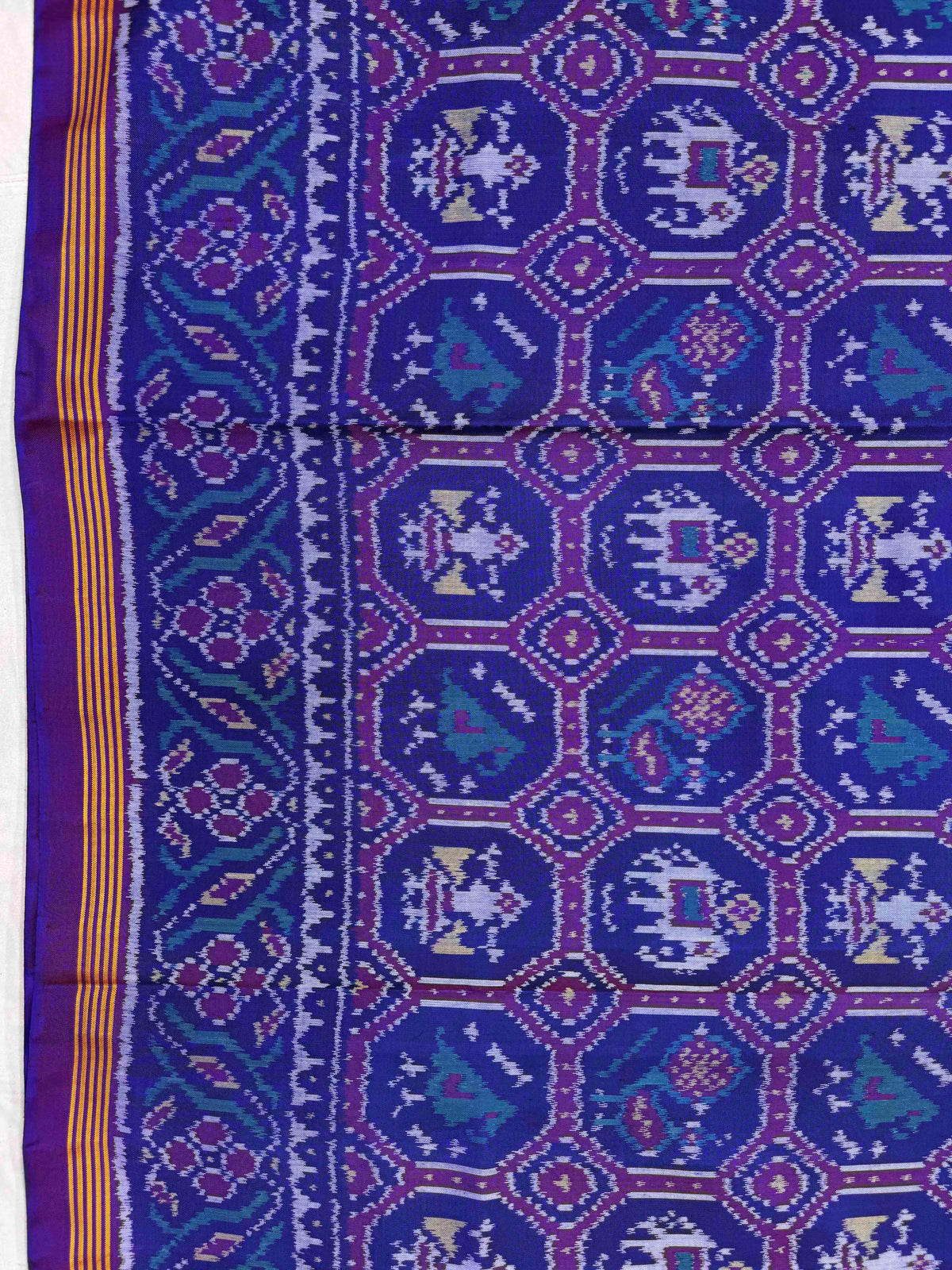Purple Blue Small Narikunj Single Ikat Patan Patola Saree