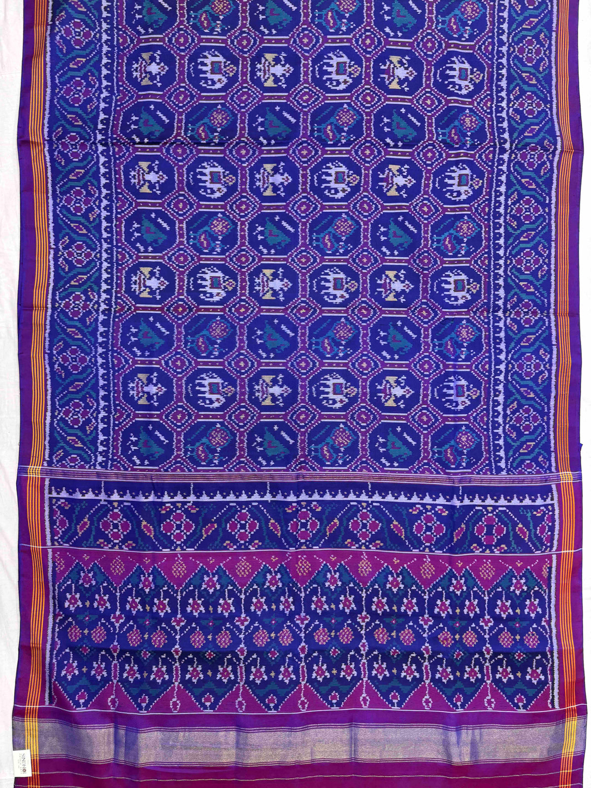 Purple Blue Small Narikunj Single Ikat Patan Patola Saree