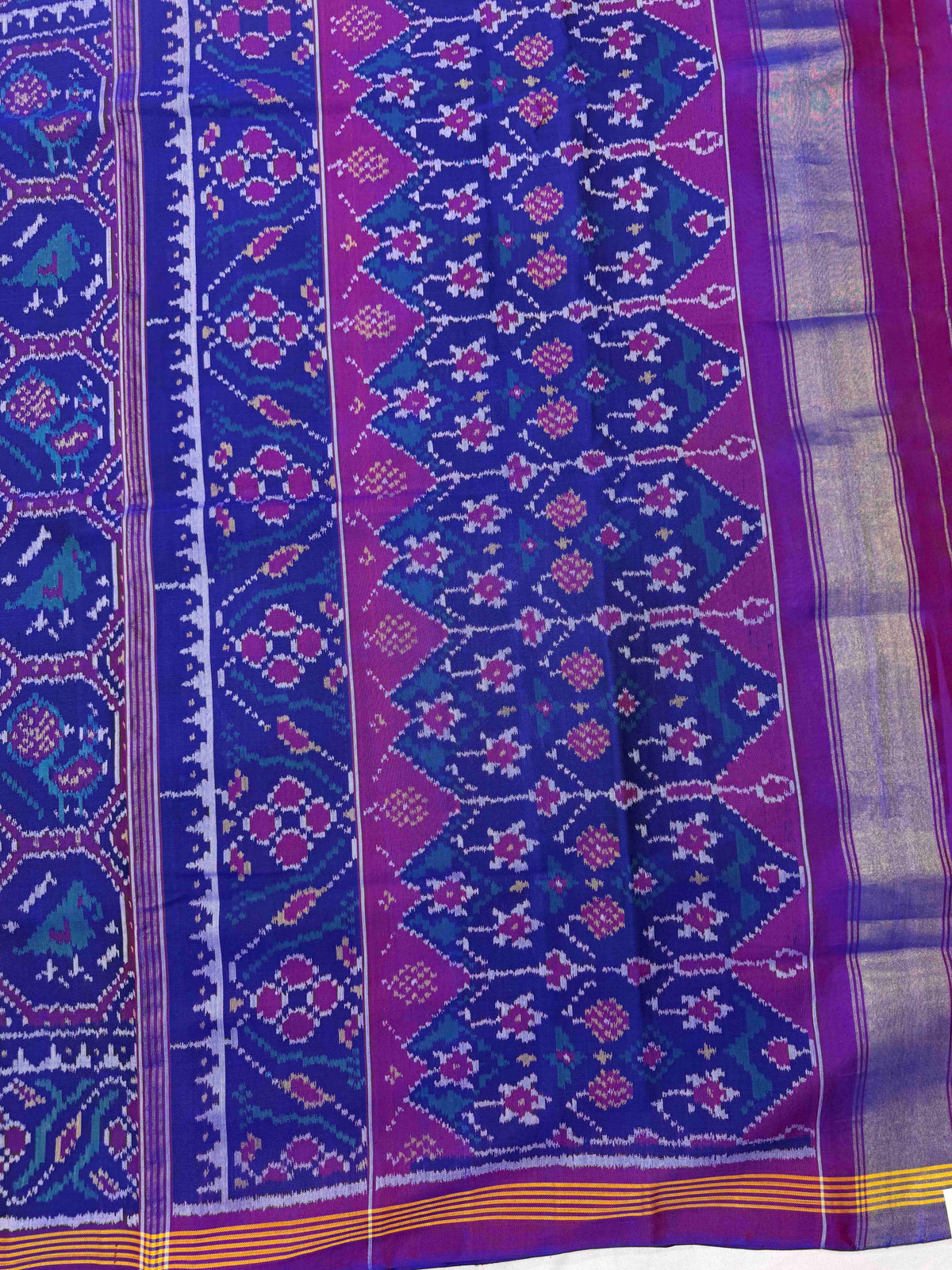 Purple Blue Small Narikunj Single Ikat Patan Patola Saree