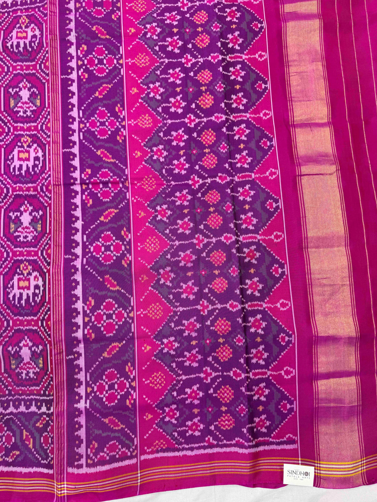 Pink Small Narikunj Single Ikat Patan Patola Saree