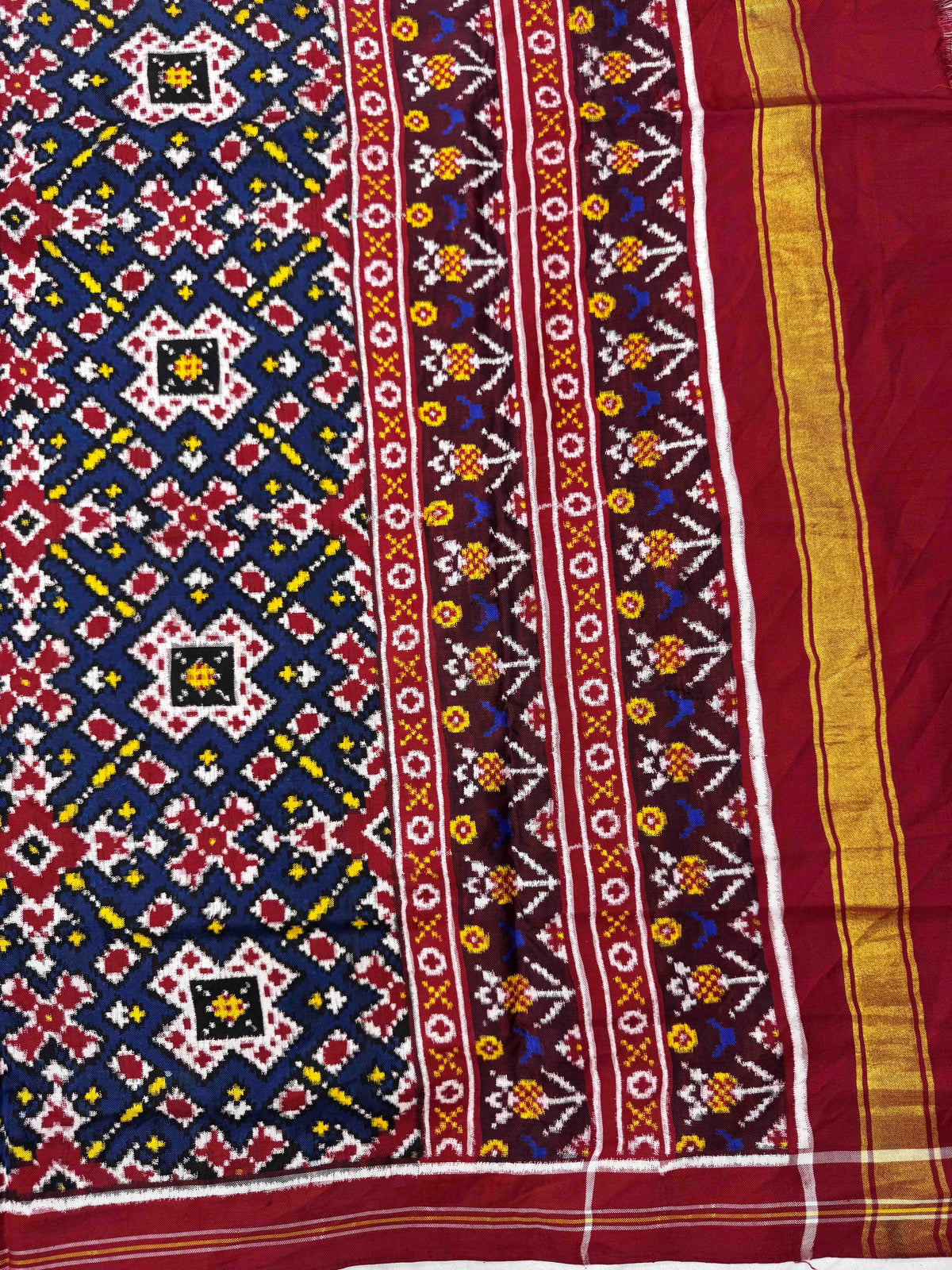 Red & Blue New Navratan Double Ikat Patan Patola Dupatta