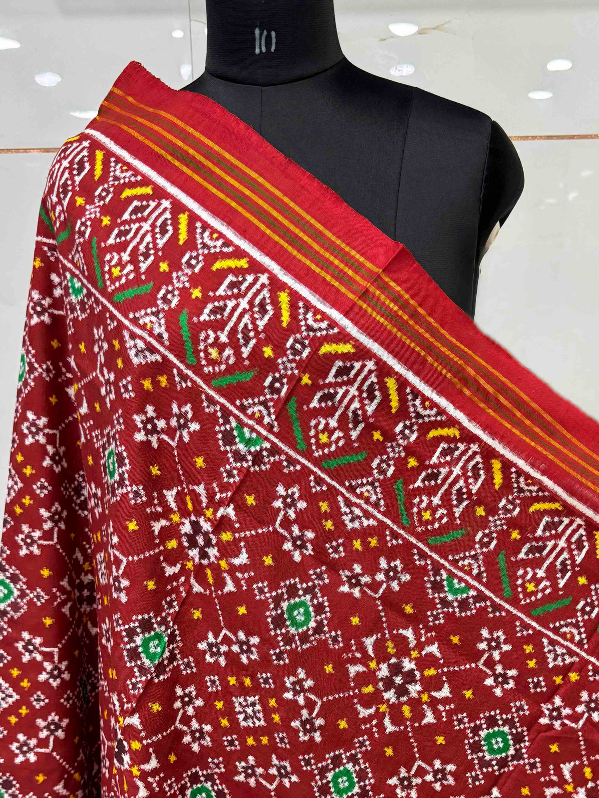 Maroonish Red Navratan Double Ikat Patan Patola Dupatta