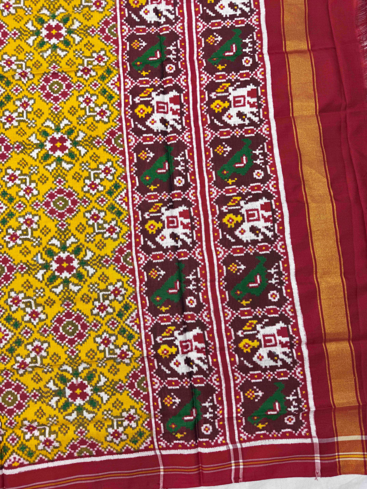 Red & Mustard Yellow Navratan Double Ikat Patan Patola Dupatta