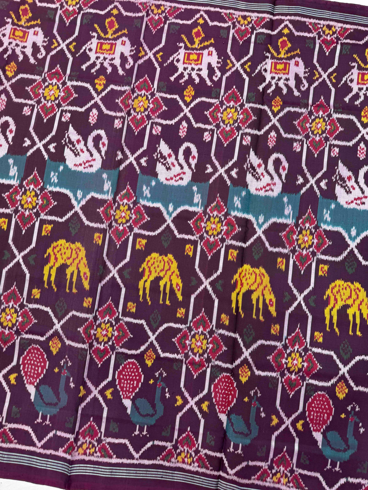 Dark Wine Purple Narikunj Star Semi Double Ikat Patola Dupatta