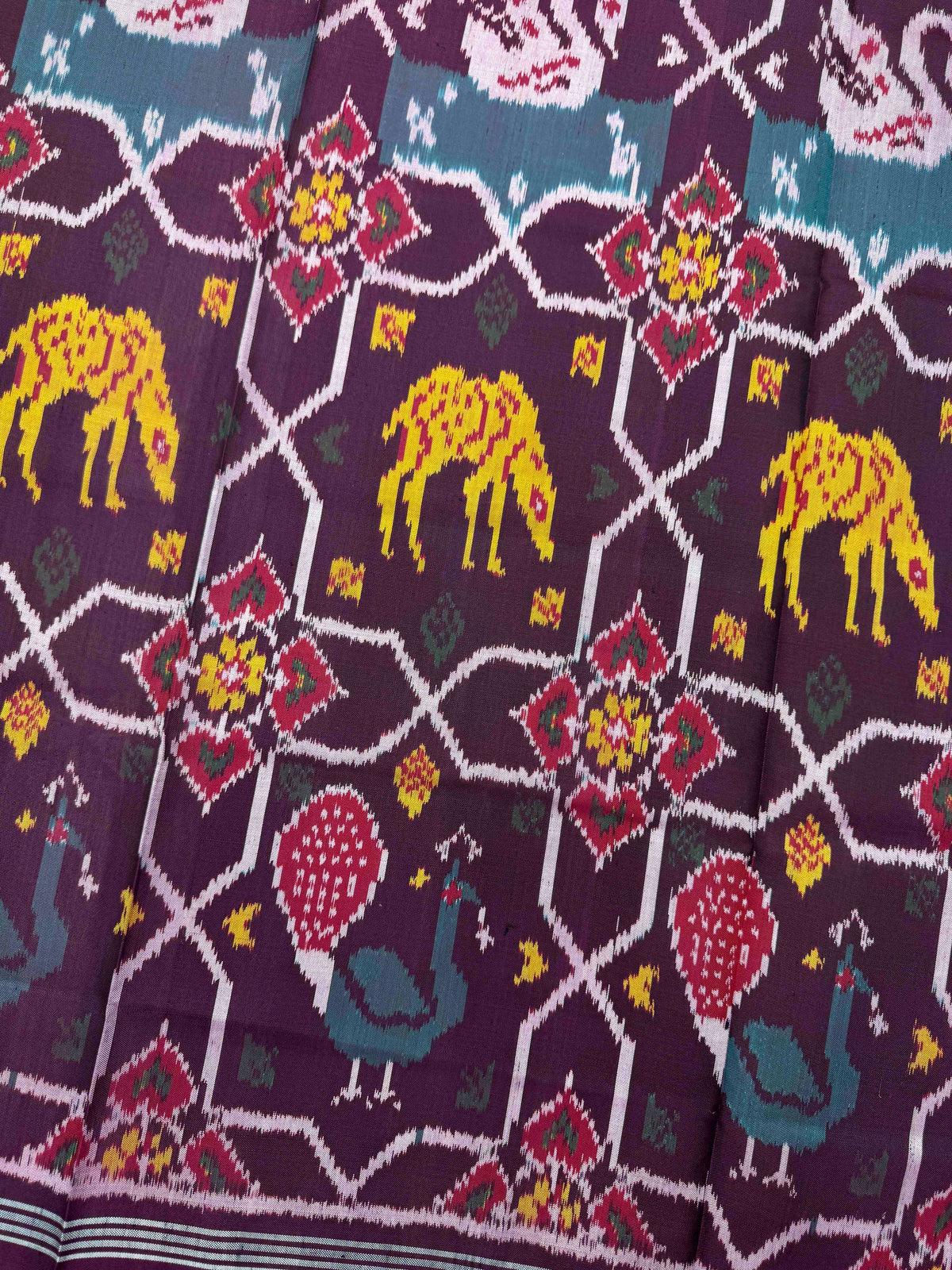 Dark Wine Purple Narikunj Star Semi Double Ikat Patola Dupatta