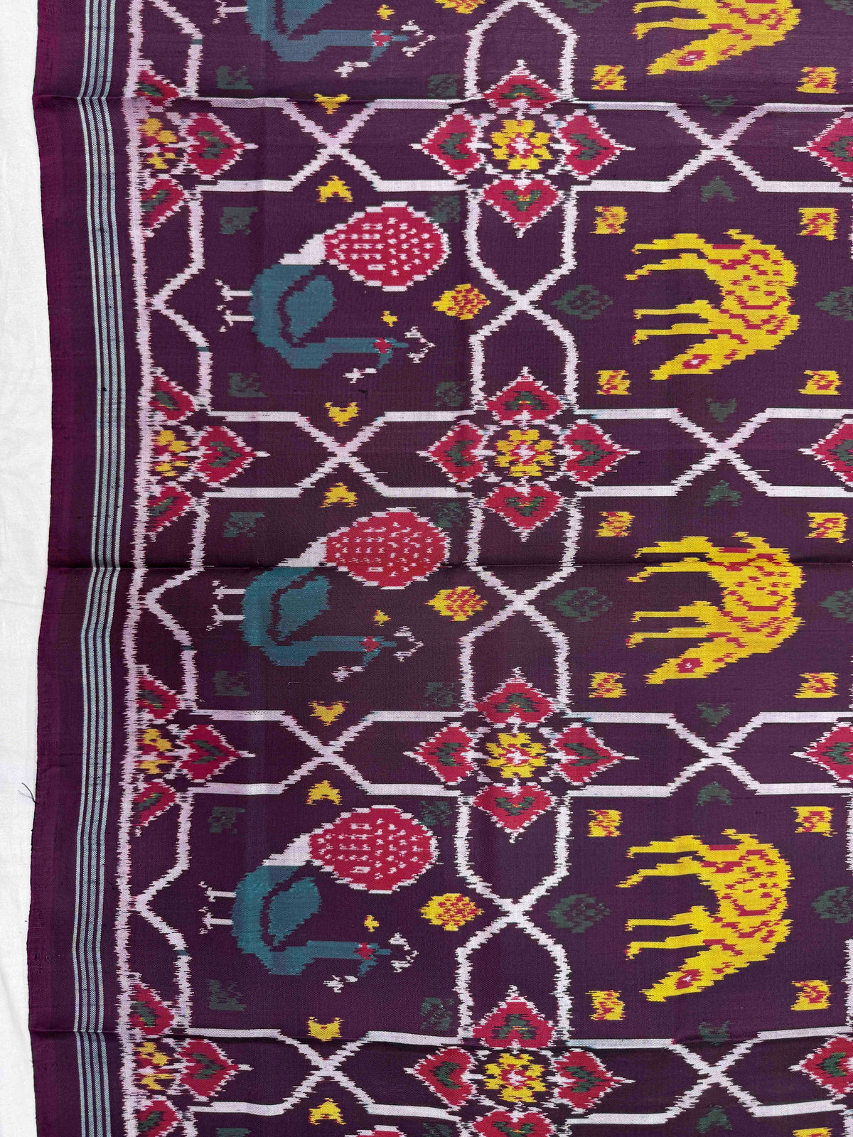 Dark Wine Purple Narikunj Star Semi Double Ikat Patola Dupatta