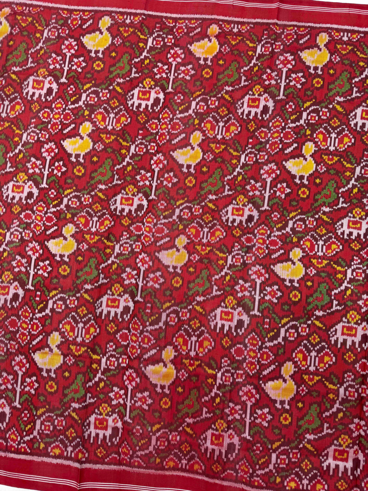 Red Fancy Flower Narikunj Semi Double Ikat Patola Dupatta