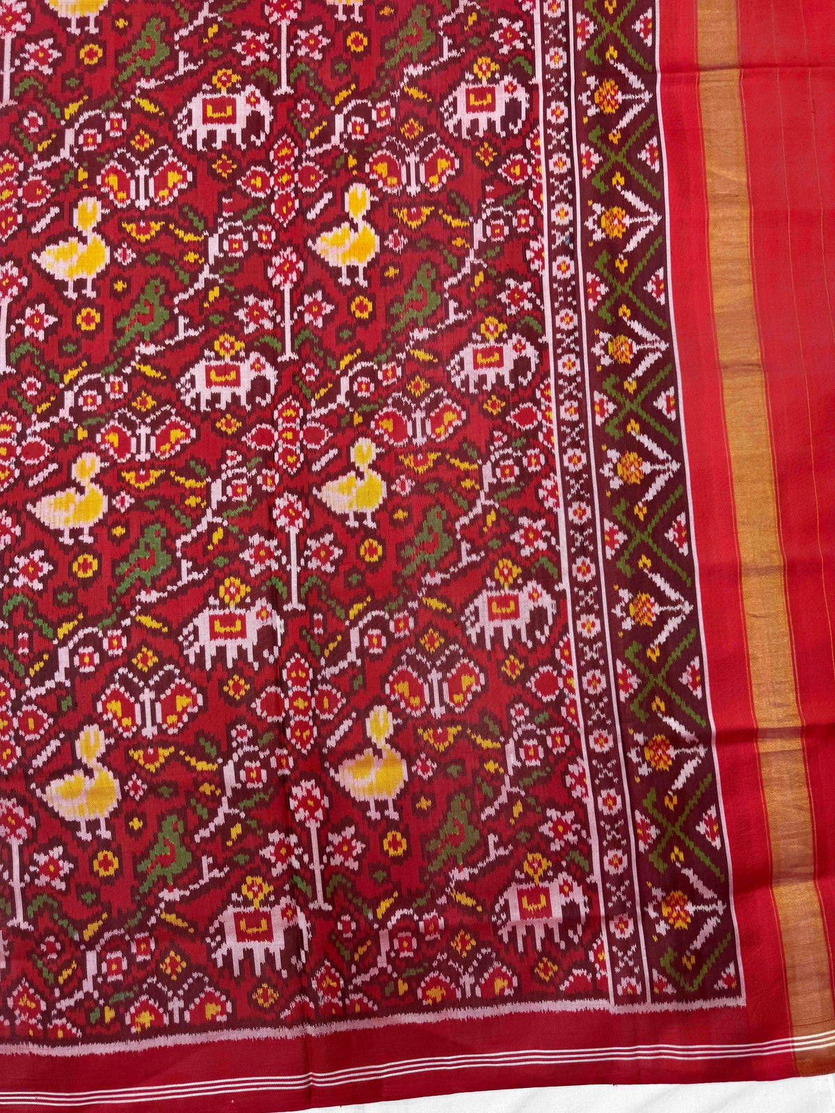 Red Fancy Flower Narikunj Semi Double Ikat Patola Dupatta
