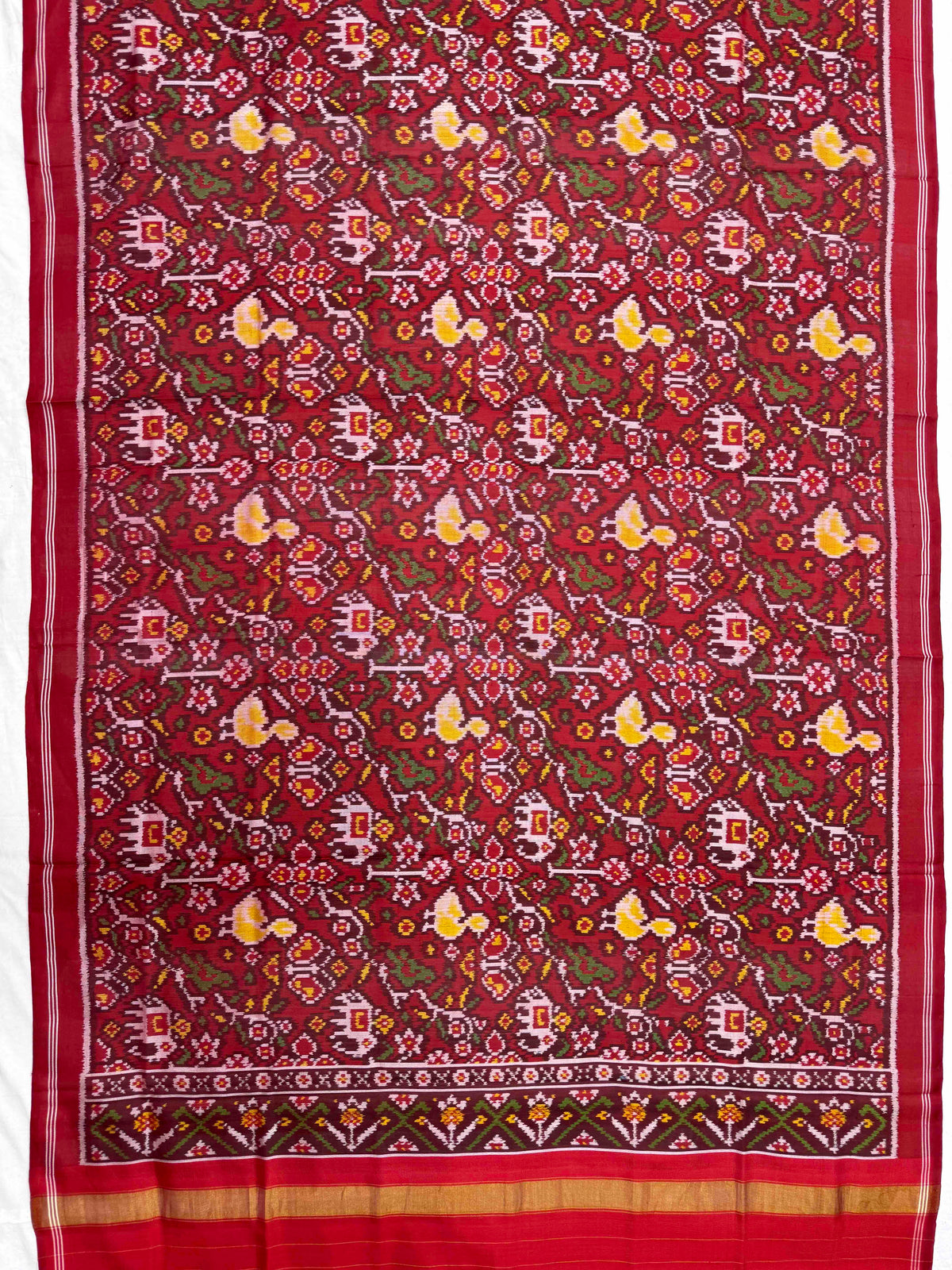 Red Fancy Flower Narikunj Semi Double Ikat Patola Dupatta