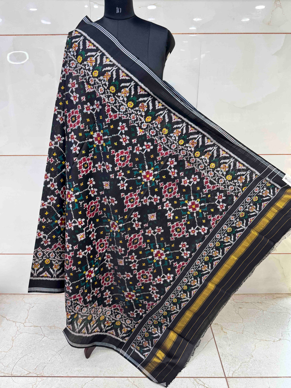 Black Navratan Semi Double Ikat Patola Dupatta