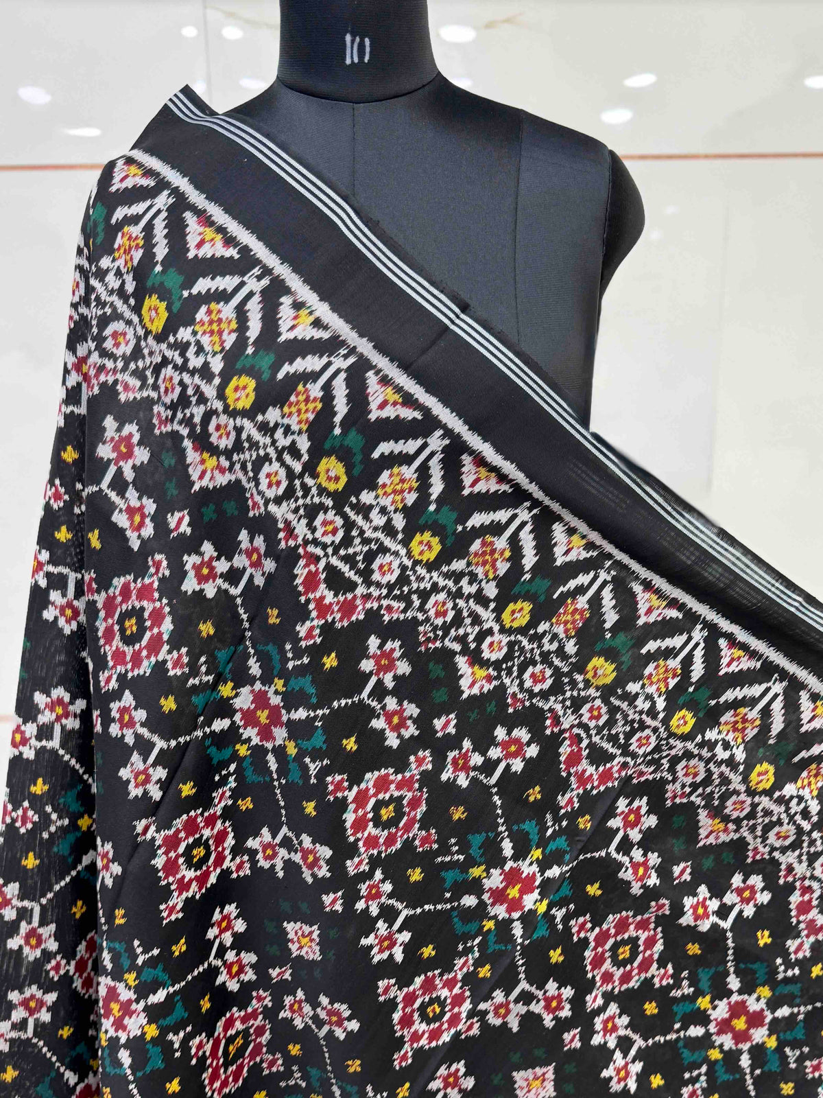 Black Navratan Semi Double Ikat Patola Dupatta