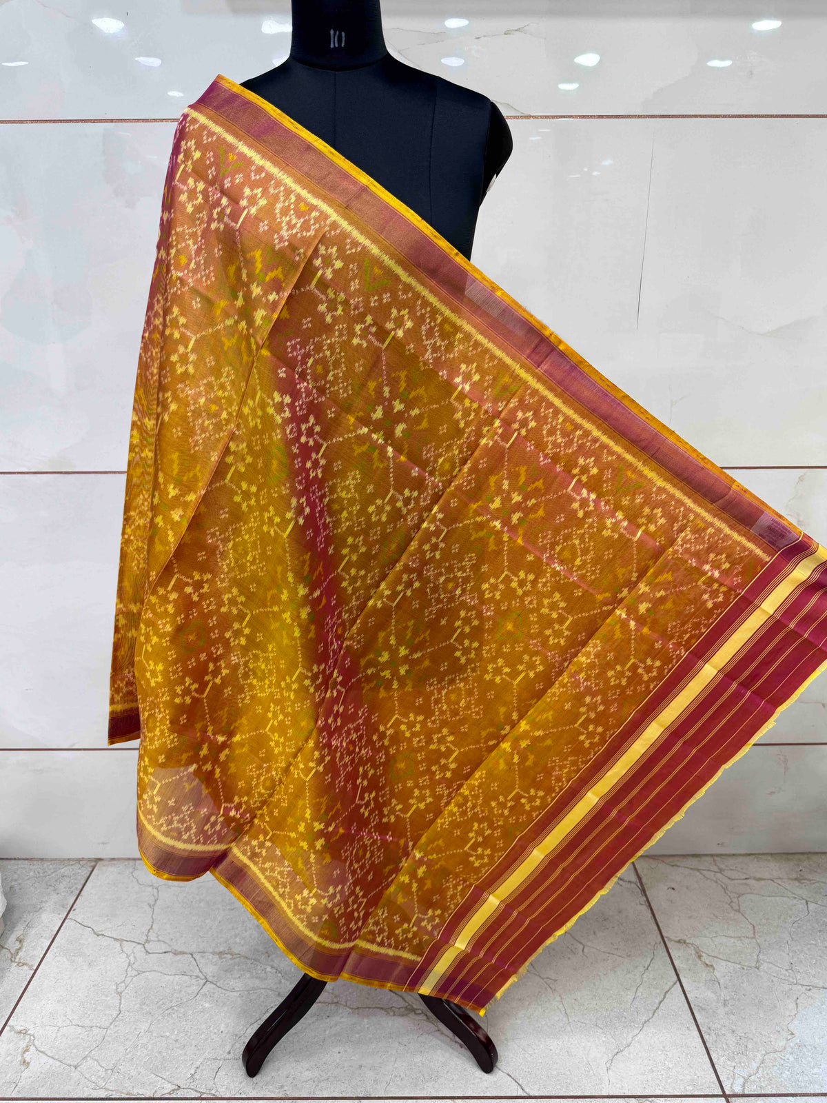 Golden Navratan Single Ikat Patola Dupatta