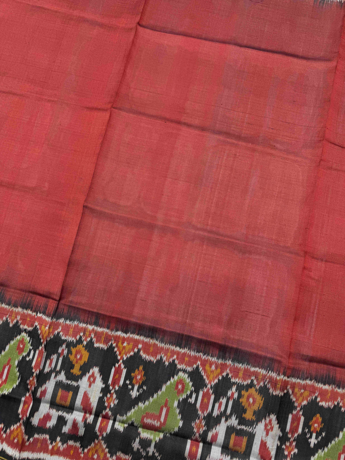 Black & Red Plain Single Ikat Patola Dupatta