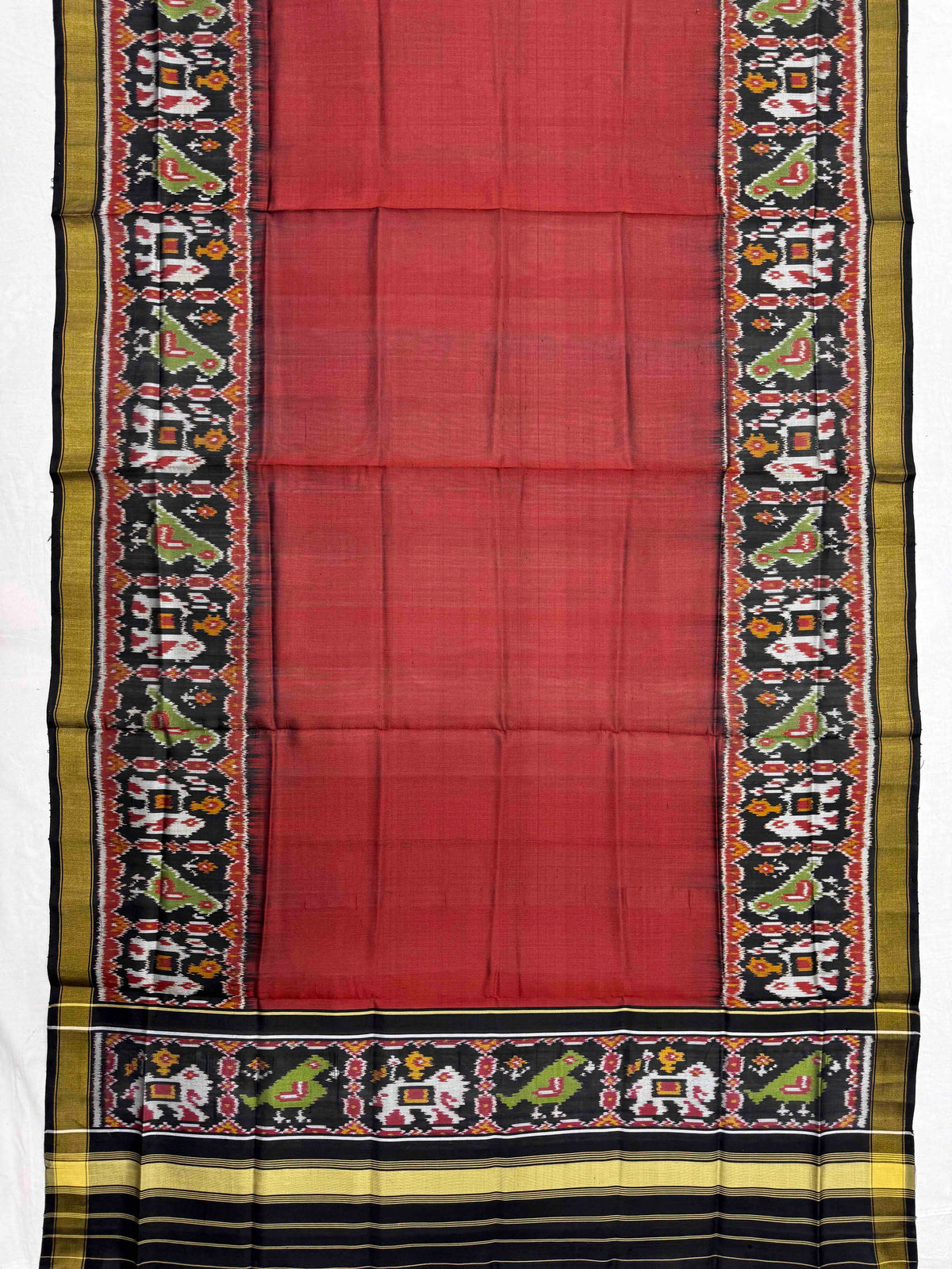 Black & Red Plain Single Ikat Patola Dupatta