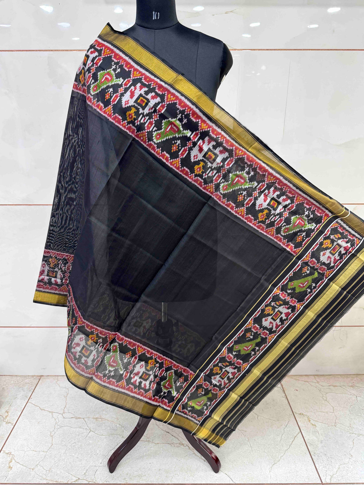 Black Plain Single Ikat Patola Dupatta