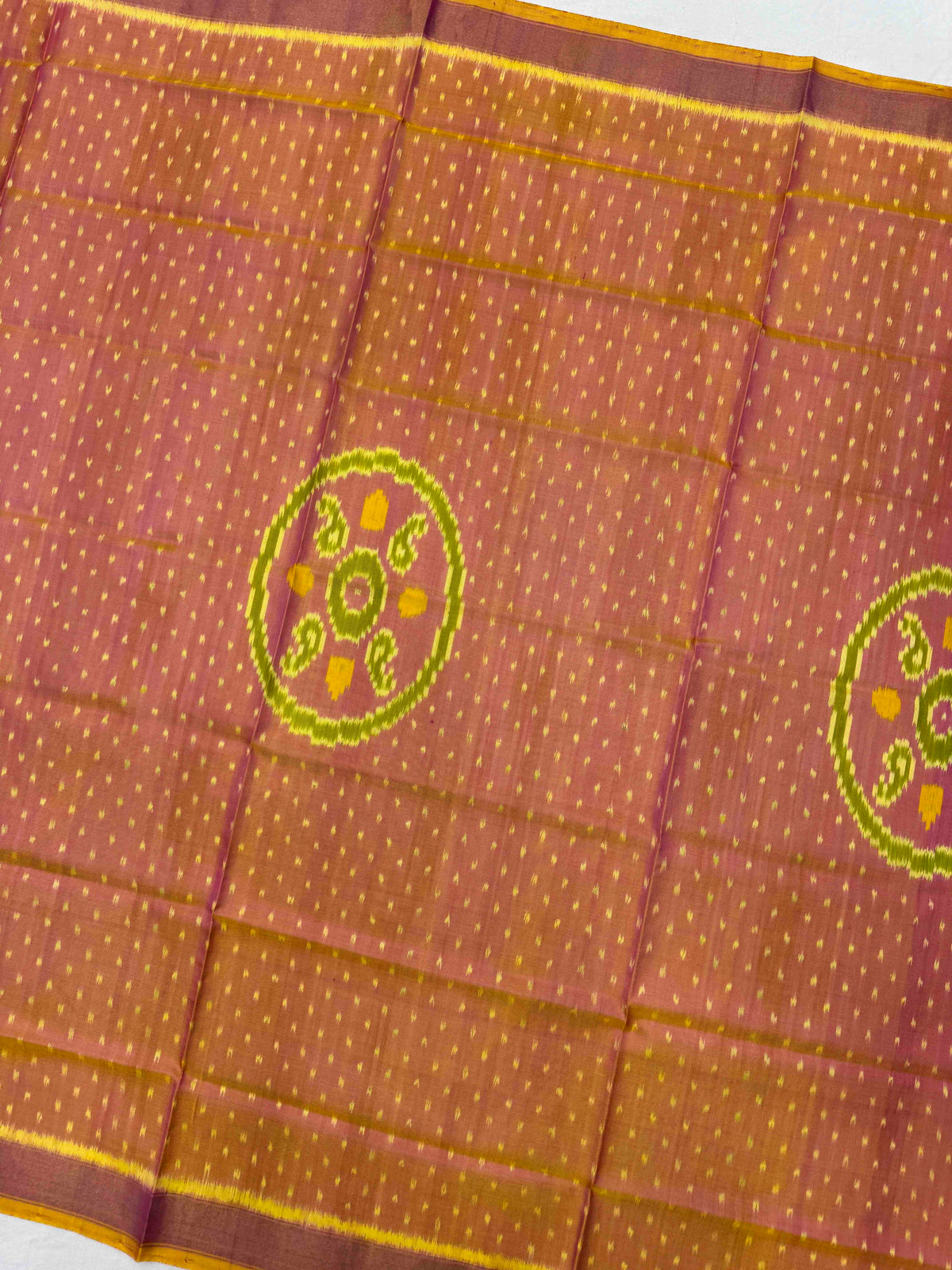 Peach Golden Booty with Circle Fancy Single Ikat Patola Dupatta