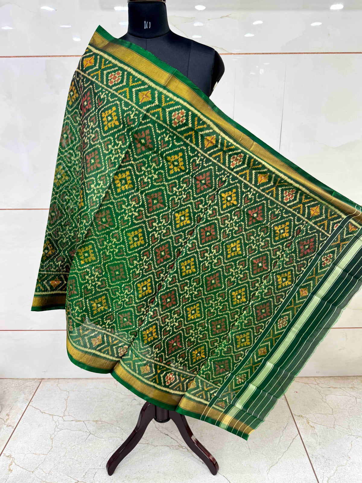 Green Panchanda Single Ikat Patola Dupatta