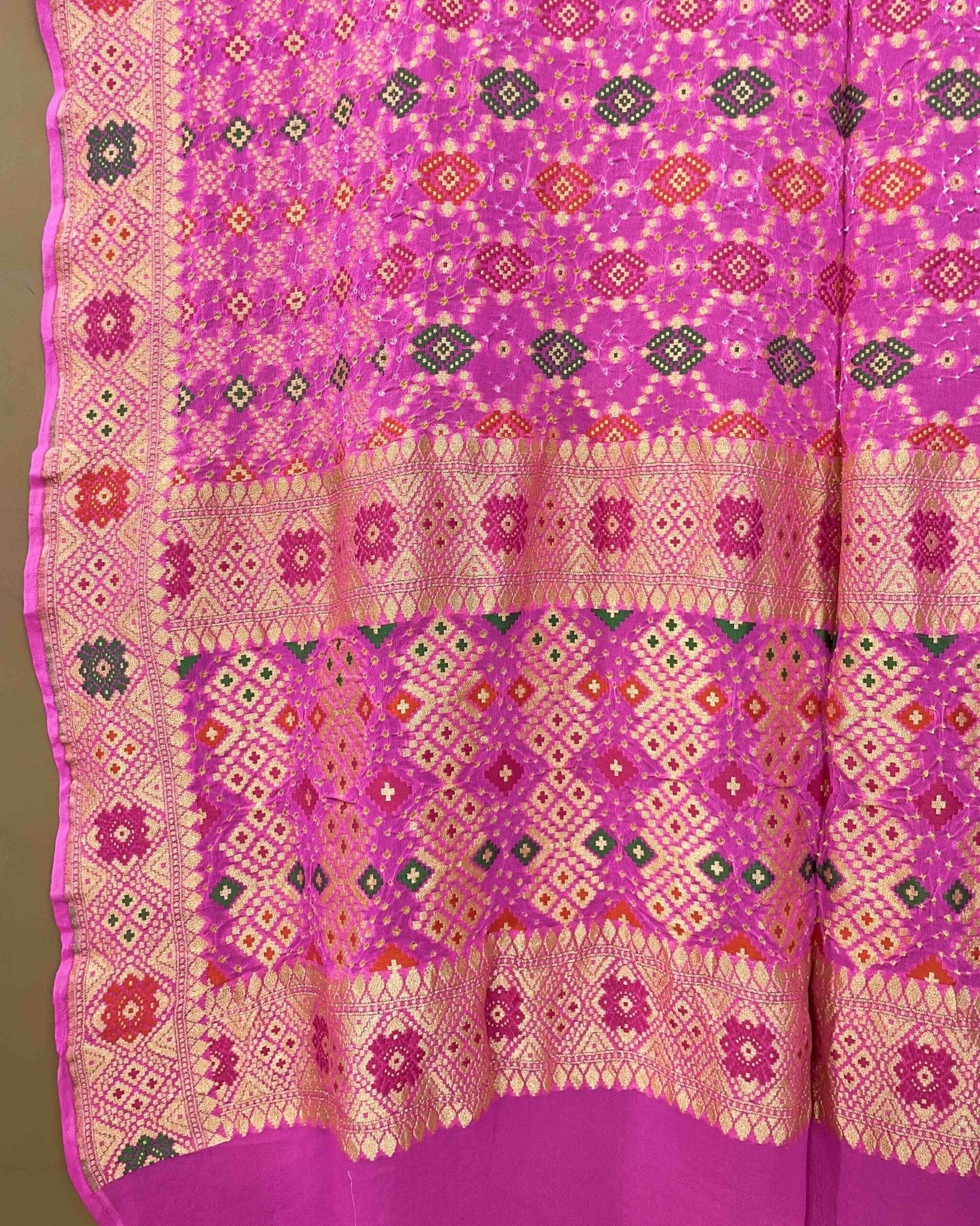 Baby Pink Meenakari Georgette Bandhani Dupatta - SindhoiPatolaArt