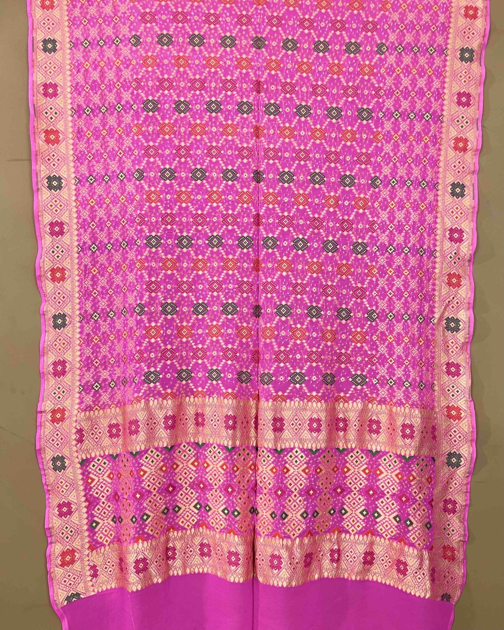 Baby Pink Meenakari Georgette Bandhani Dupatta - SindhoiPatolaArt