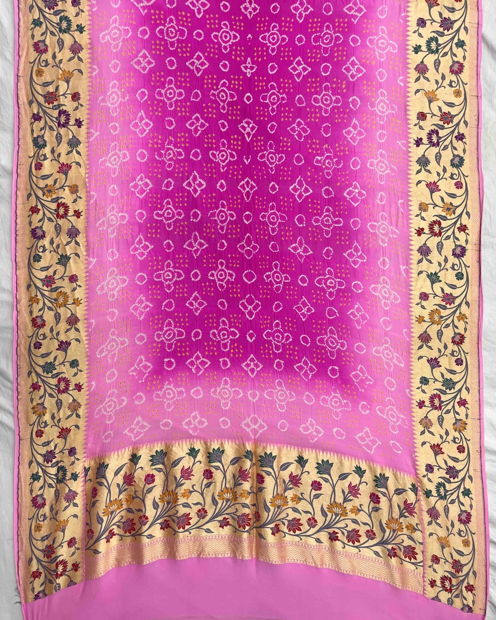 Baby Pink & Pink Shaded Georgette Bandhani Dupatta - SindhoiPatolaArt