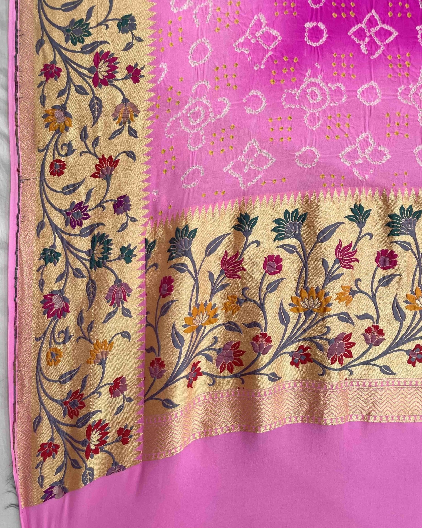 Baby Pink & Pink Shaded Georgette Bandhani Dupatta - SindhoiPatolaArt