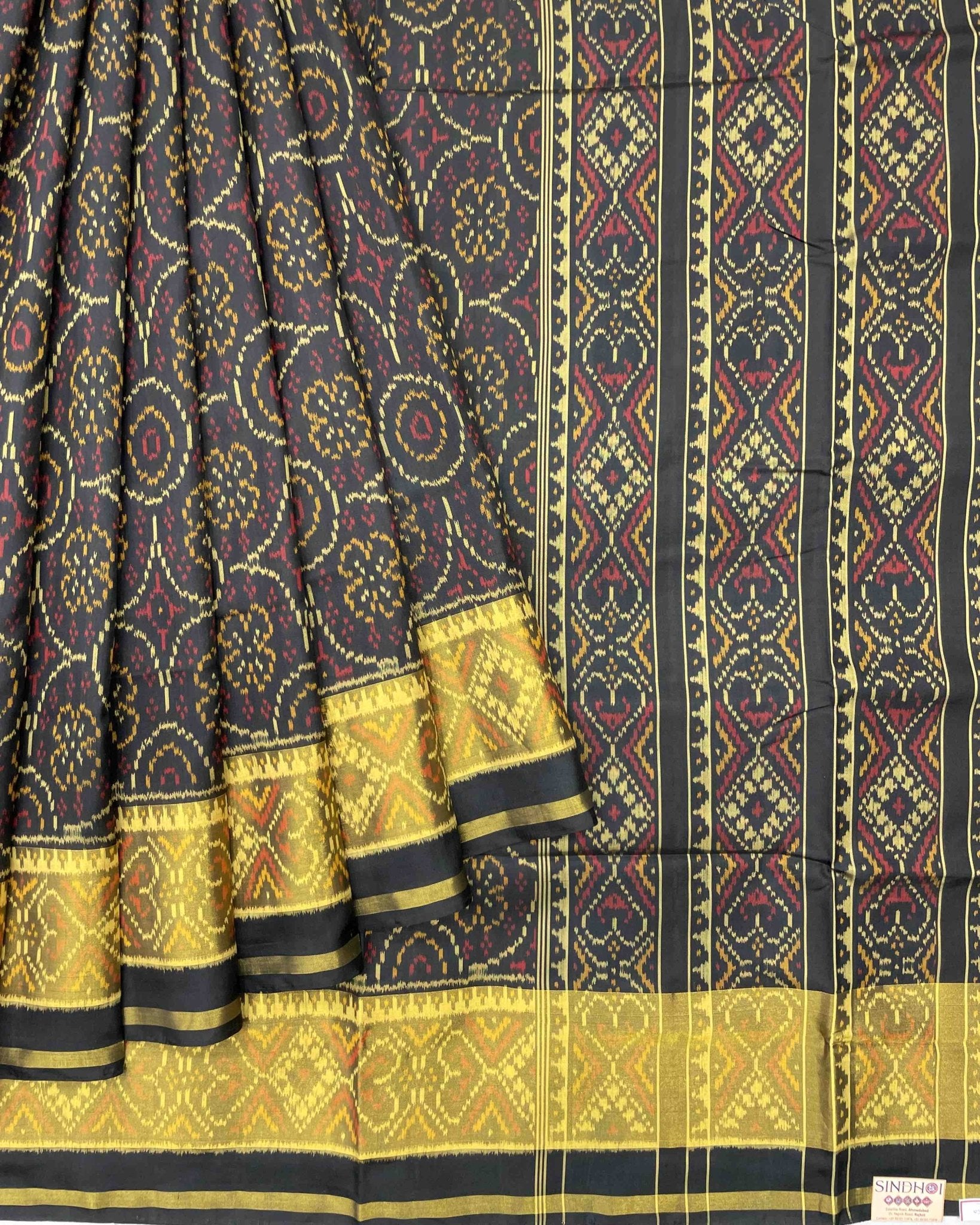Black Bandhani Circle Designer Patola Saree - SindhoiPatolaArt