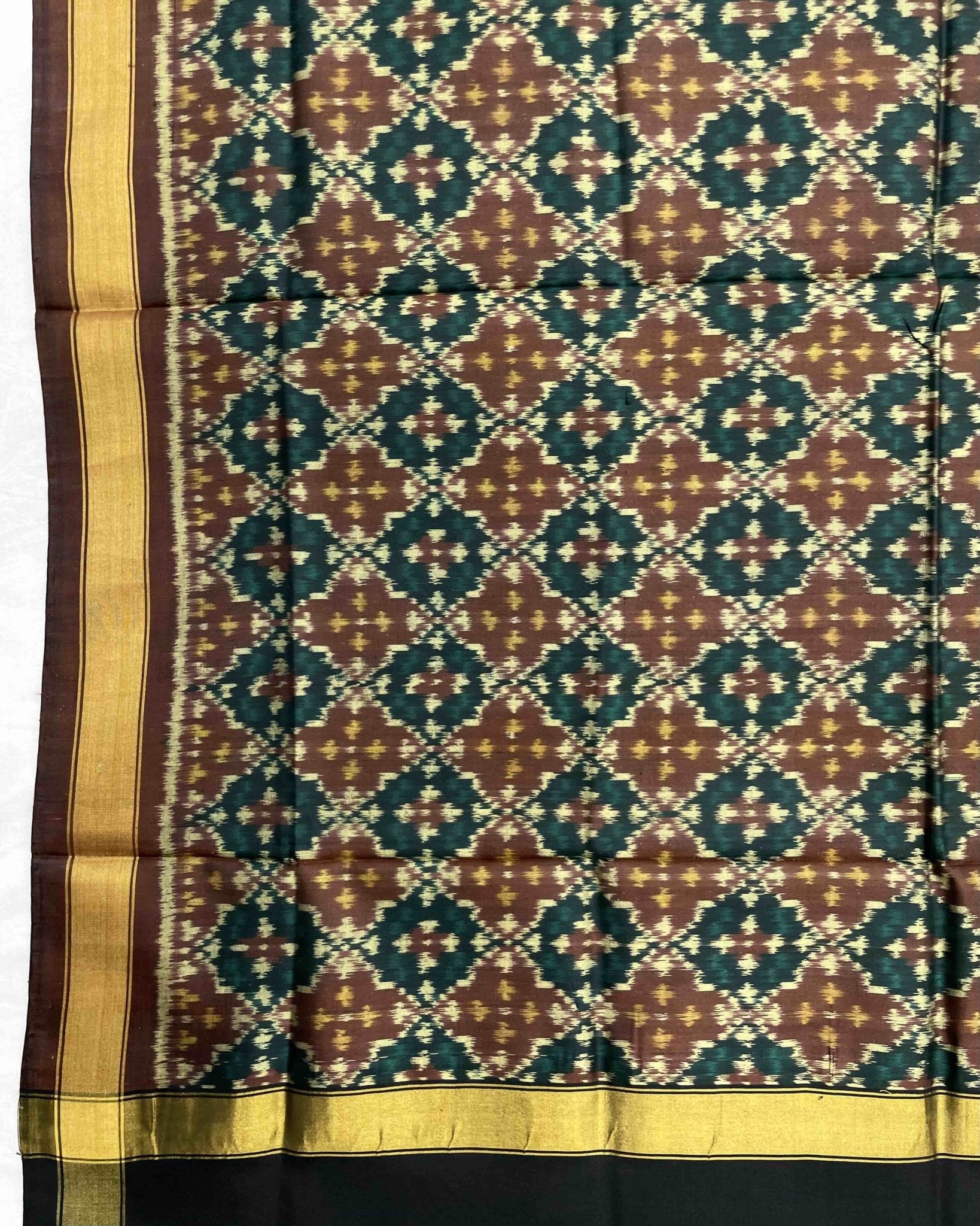 Black & Brown Buttonful Design Patola Dupatta - SindhoiPatolaArt