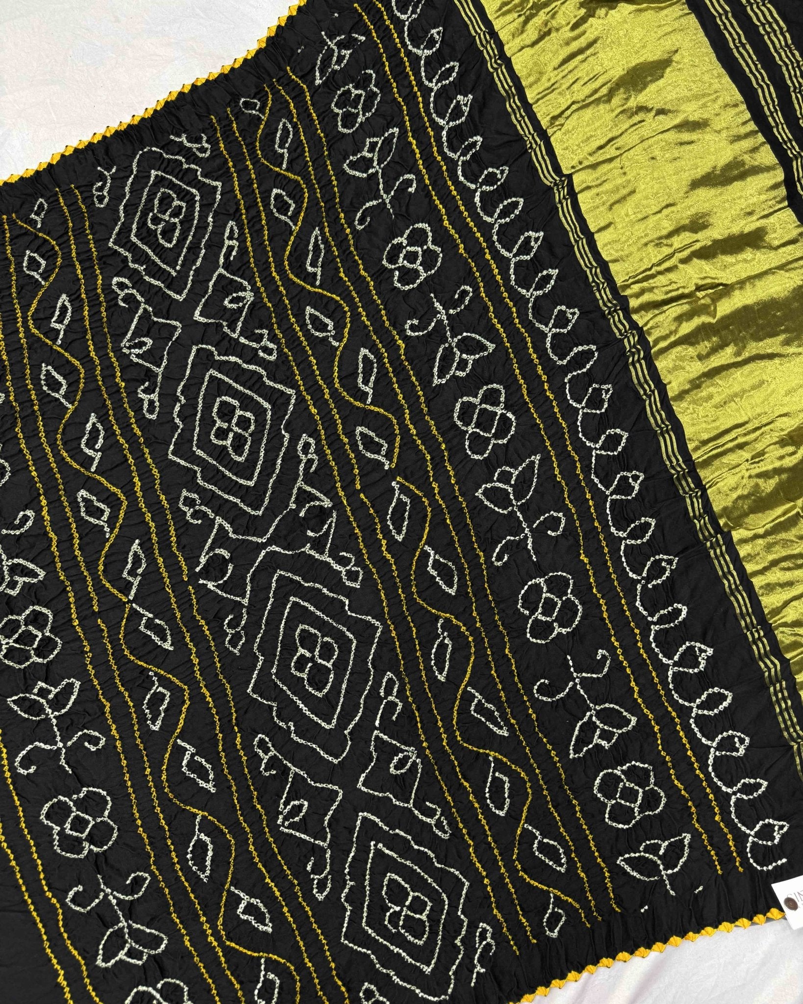 Black Gajji Silk Bandhani Saree - SindhoiPatolaArt